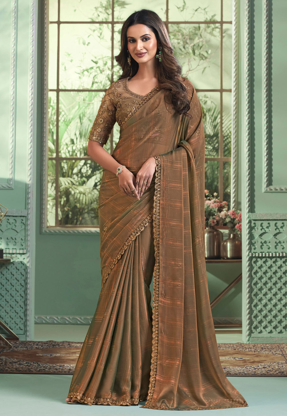 Brown Georgette Saree With Blouse 287242