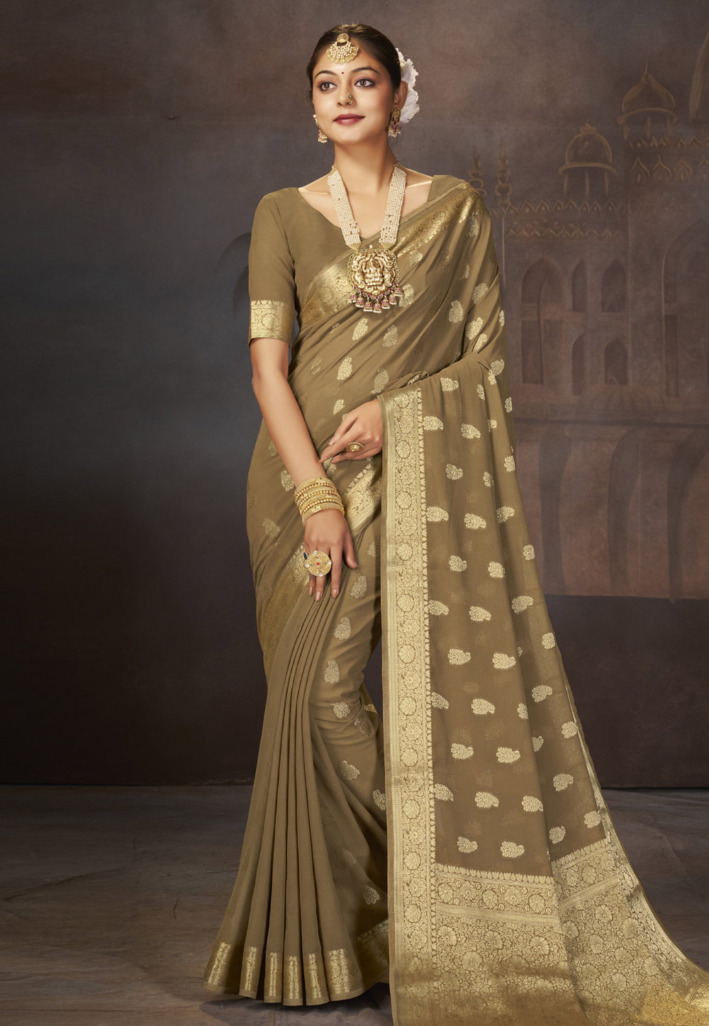 Brown Georgette Saree With Blouse 283222