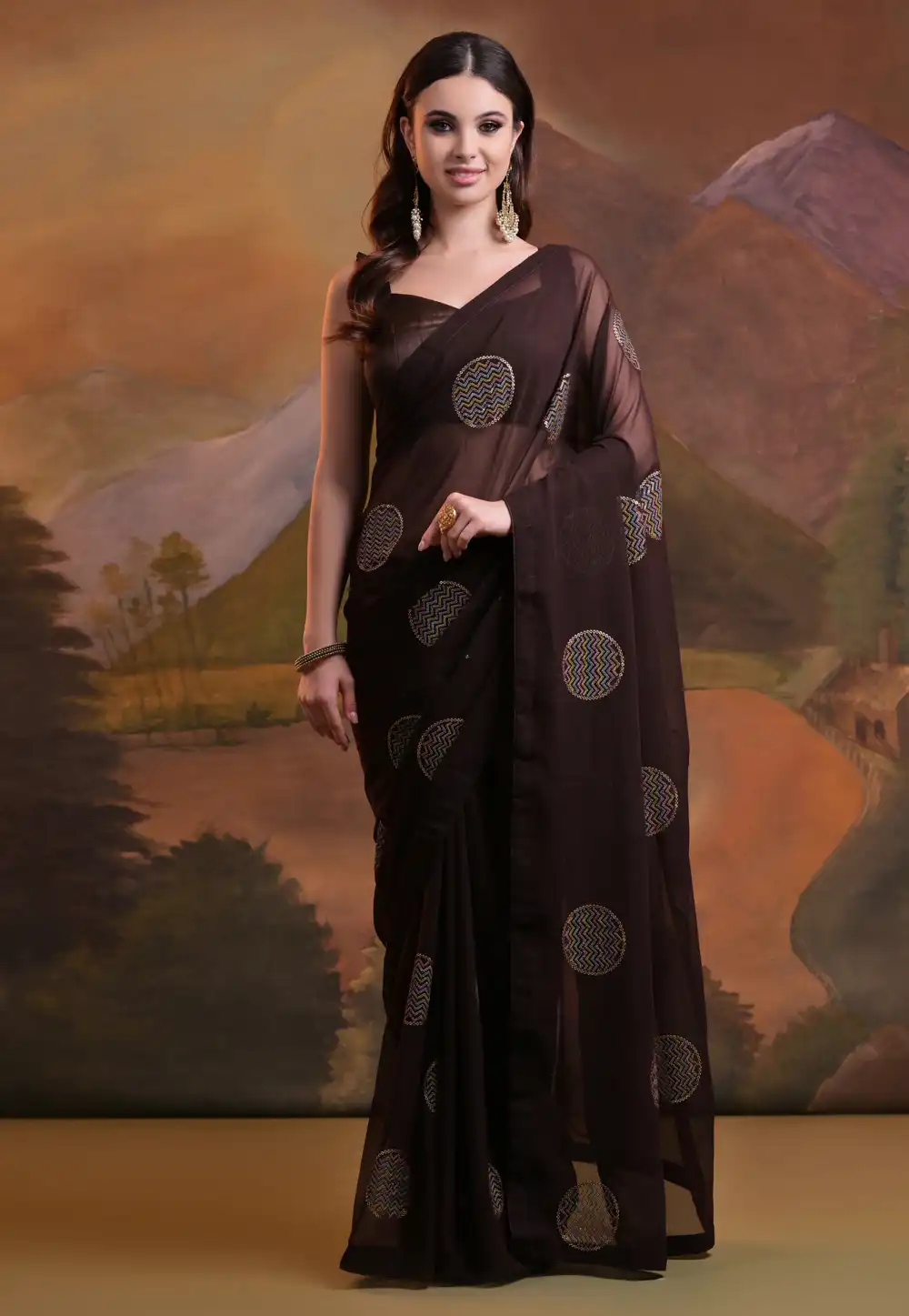 Brown Georgette Saree With Blouse 288729