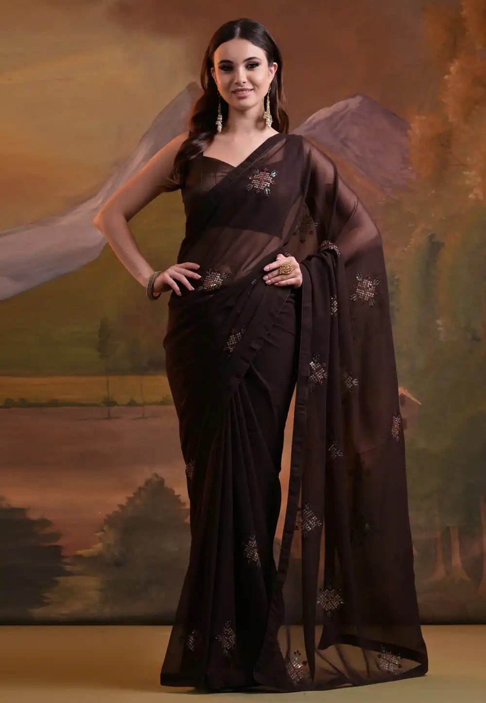 Brown Georgette Saree With Blouse 288732