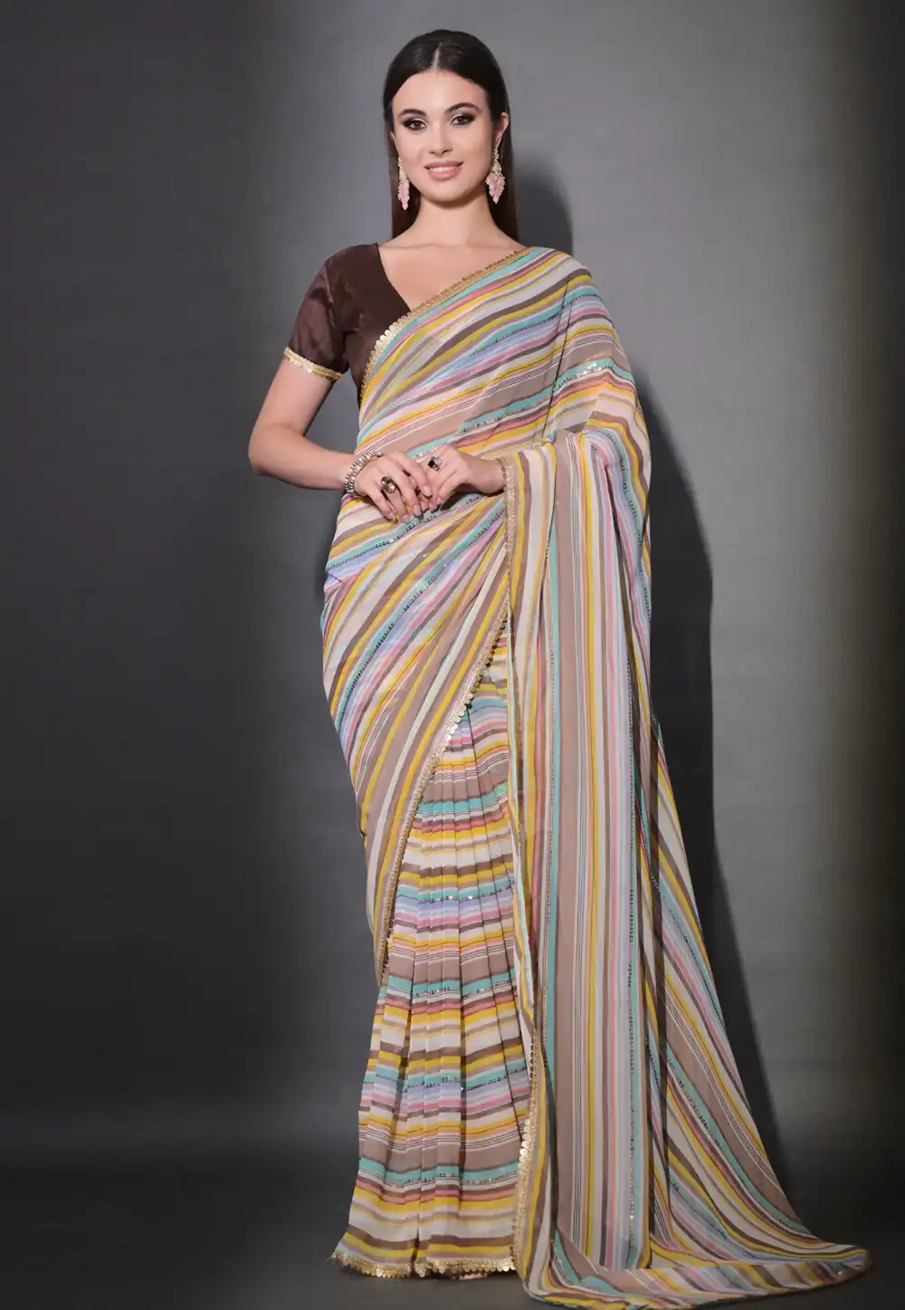 Brown Georgette Saree With Blouse 291493