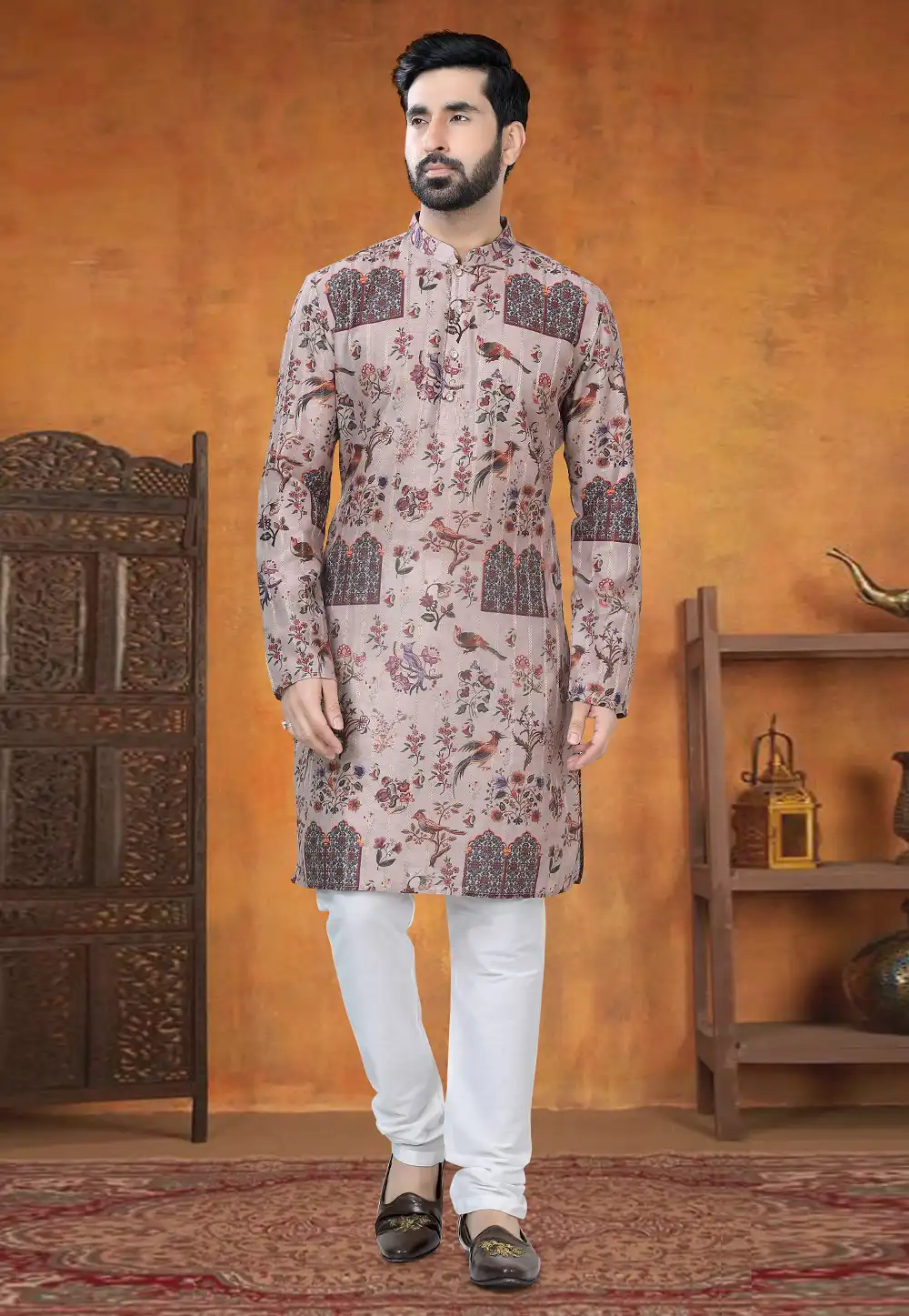 Brown Jacquard Kurta Pajama 295015