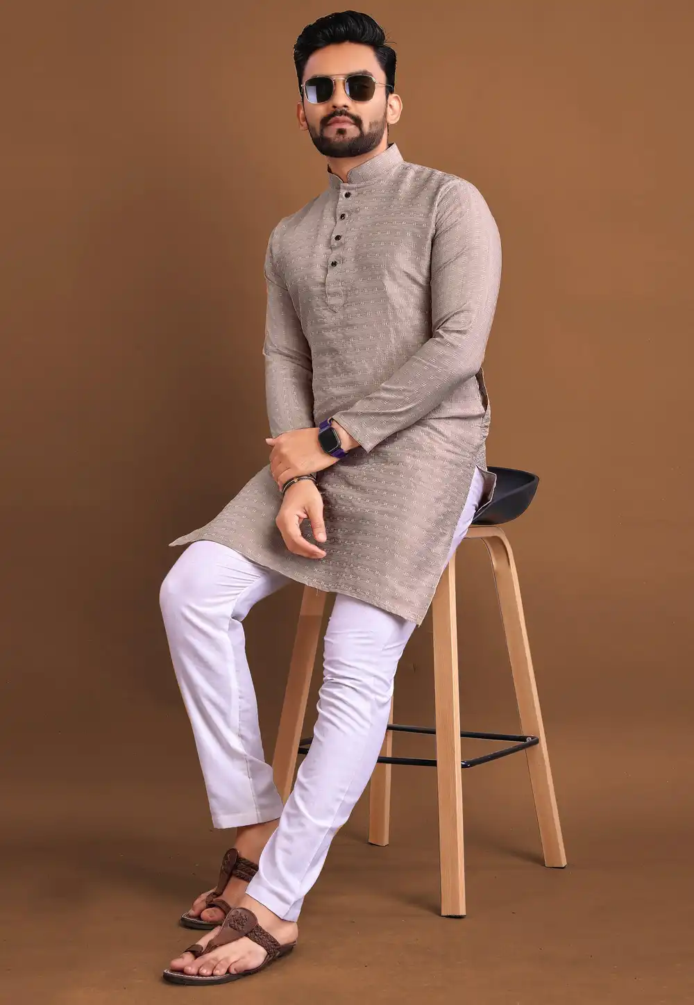 Brown Jacquard Kurta Pajama 293821