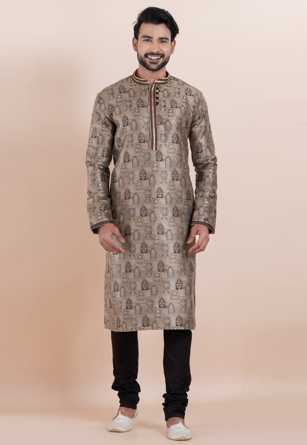 Brown Jacquard Silk Kurta Pajama 306004