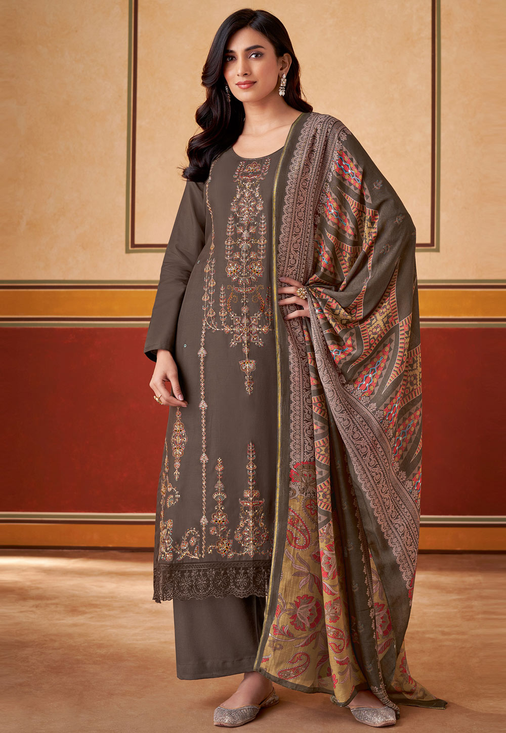 Brown Muslin Palazzo Suit 310171