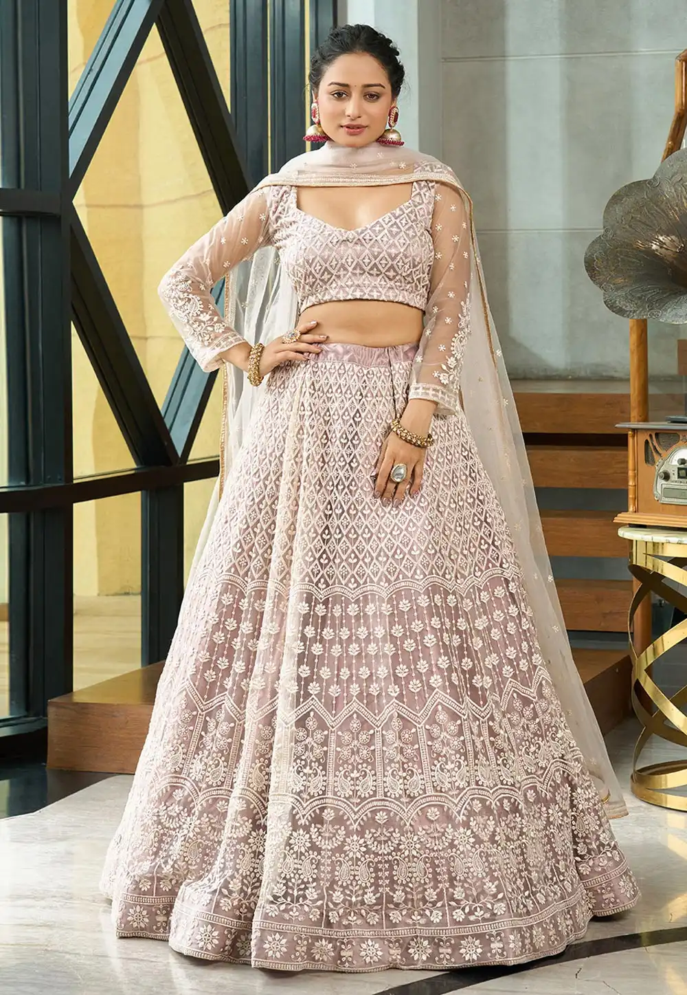 Brown Net Lehenga Choli 293987