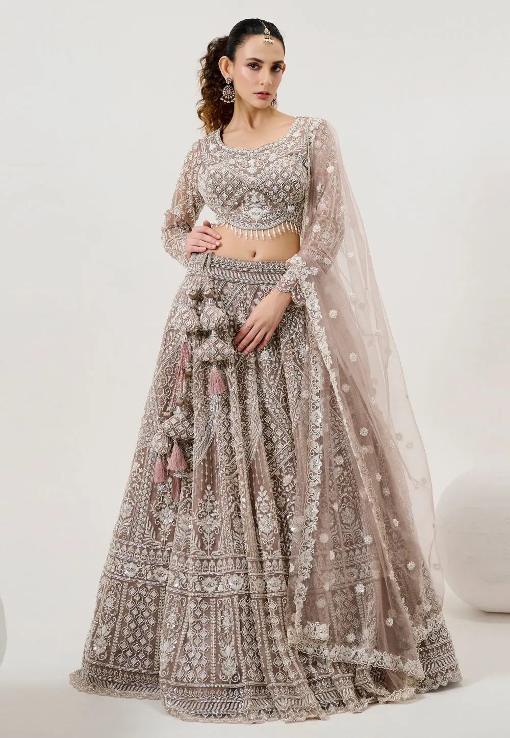 Brown Net Lehenga Choli For Wedding 298215