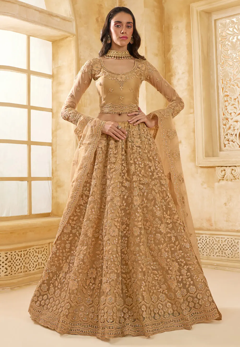 Brown Net Lehenga Choli For Wedding 298541