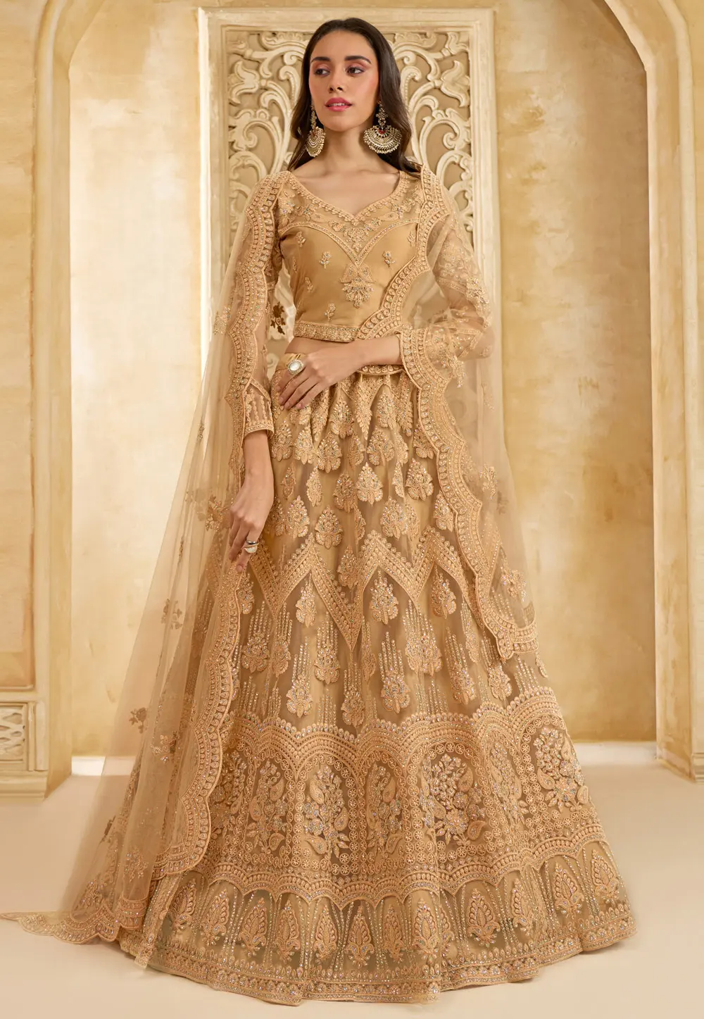 Brown Net Lehenga Choli For Wedding 298549