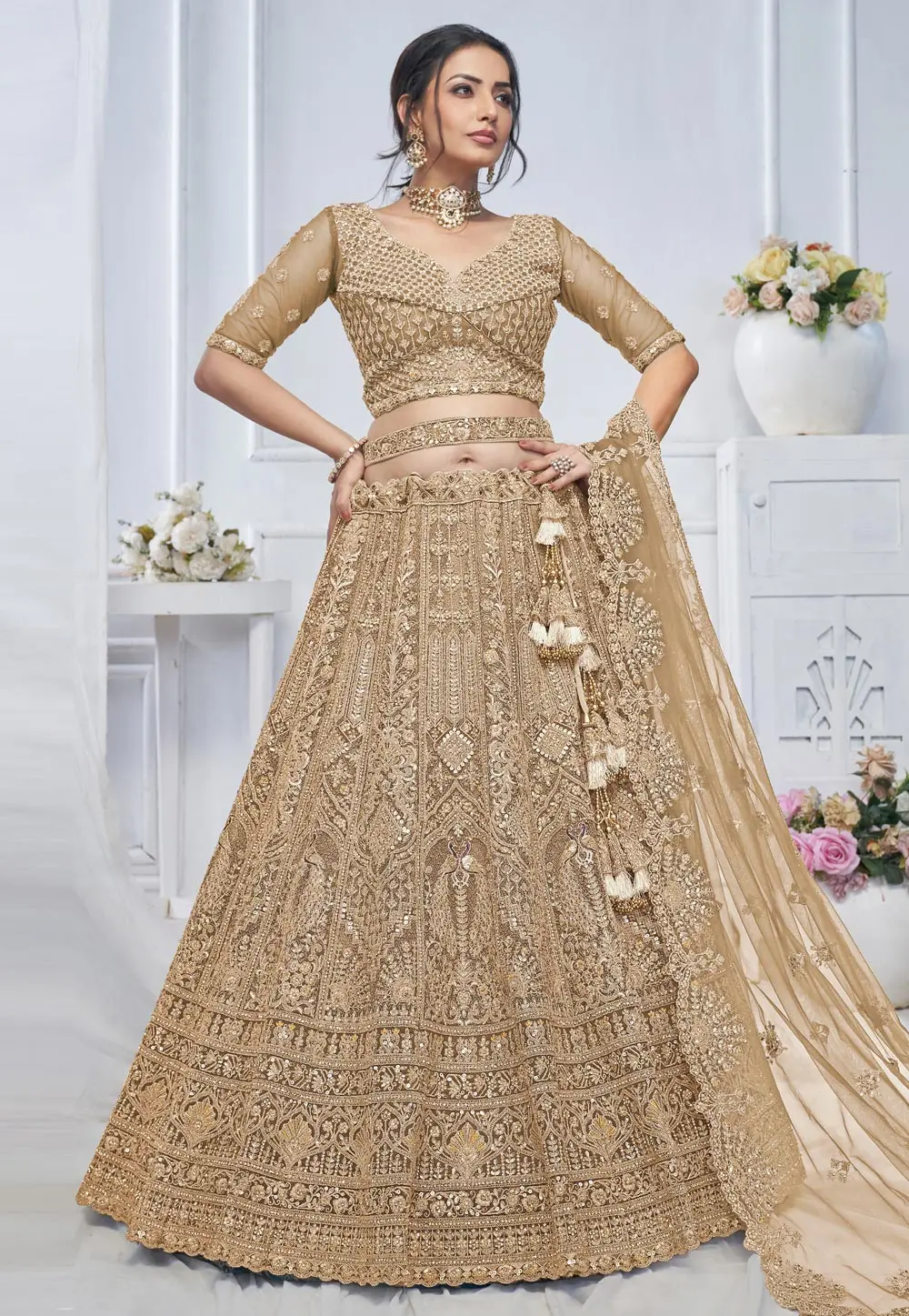 Brown Net Lehenga Choli For Wedding 297969