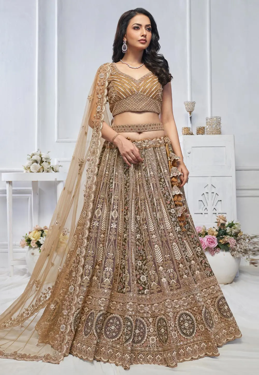 Brown Net Lehenga Choli For Wedding 297973