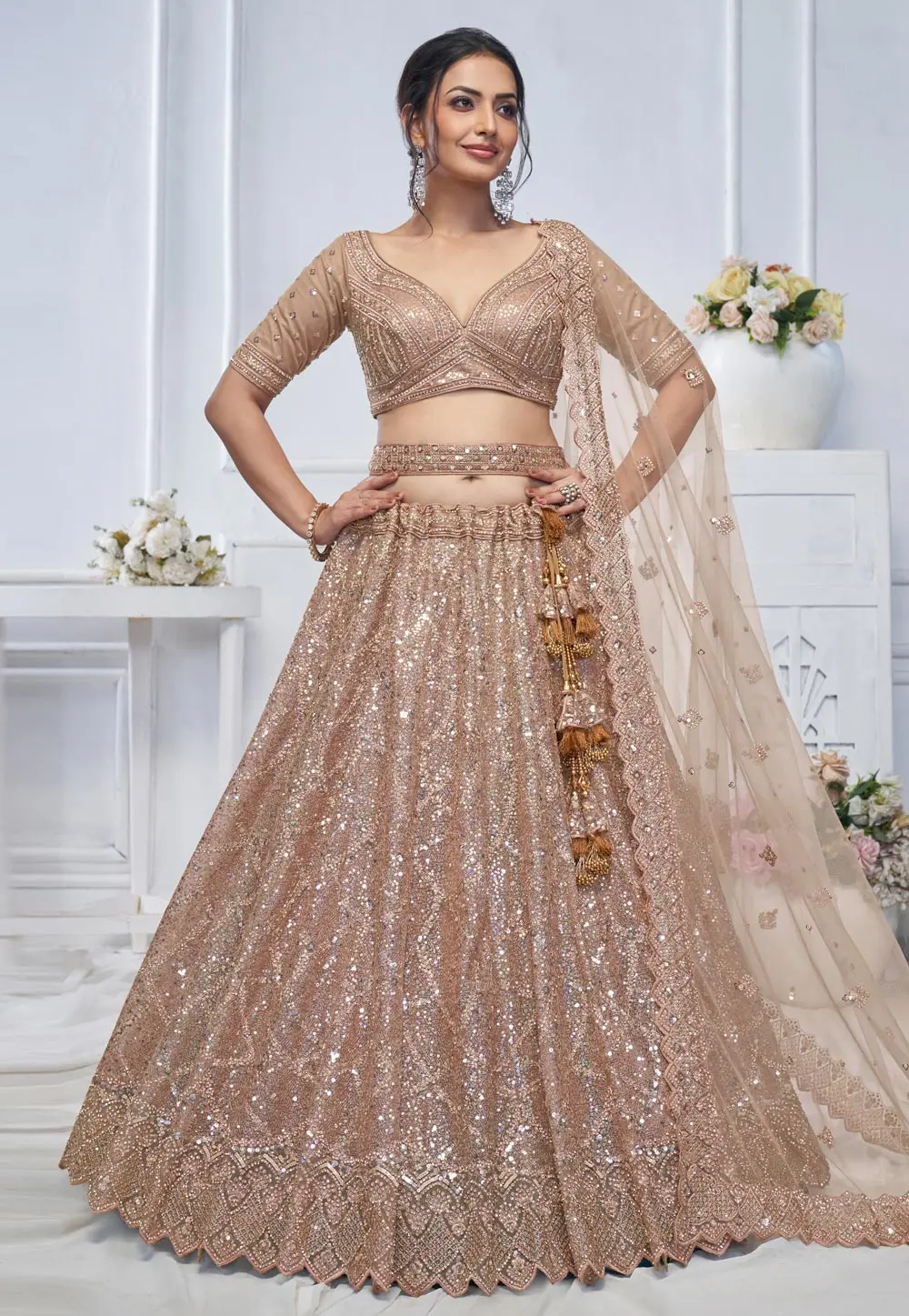 Brown Net Lehenga Choli For Wedding 297983