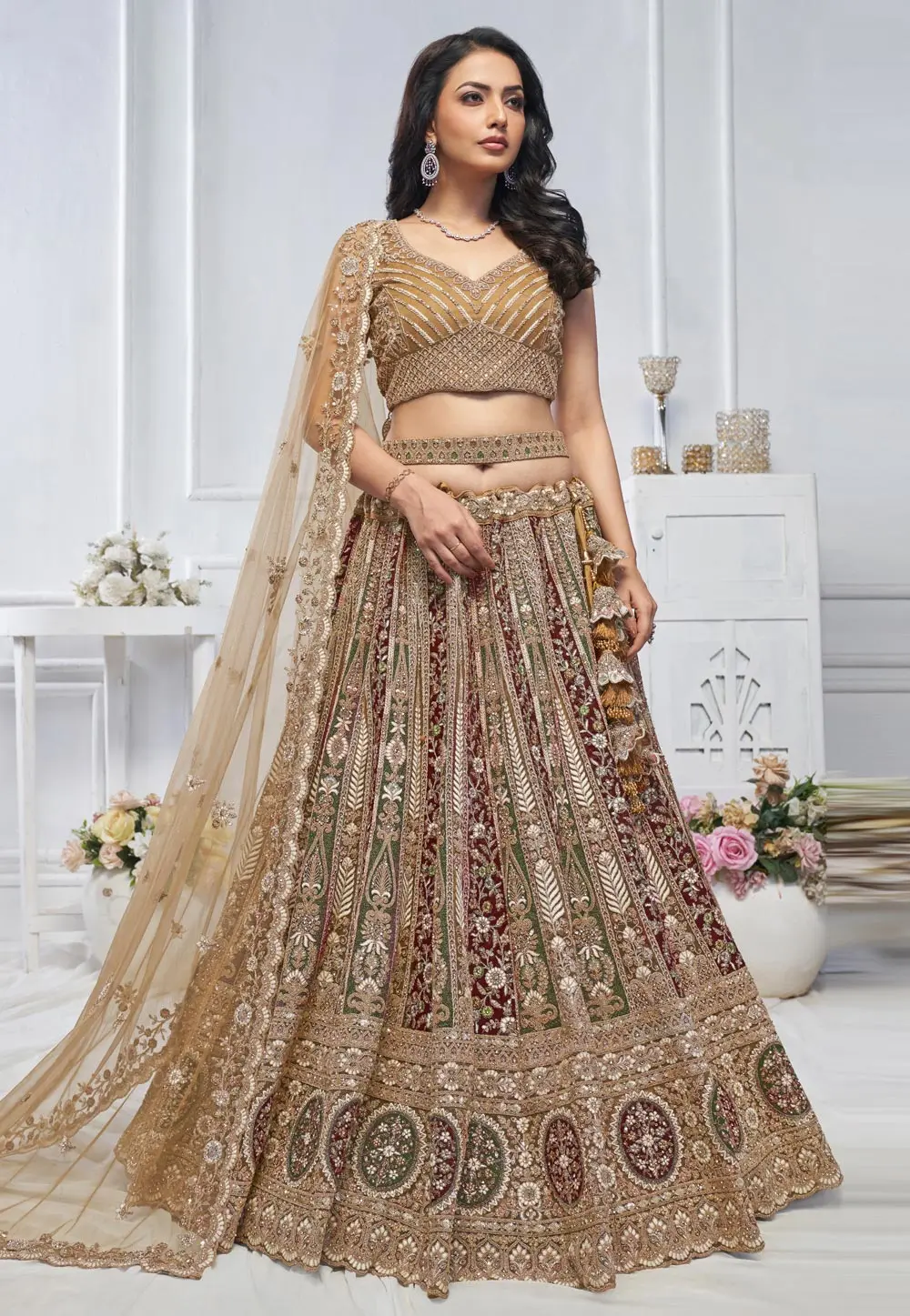 Brown Net Wedding Lehenga Choli 297974