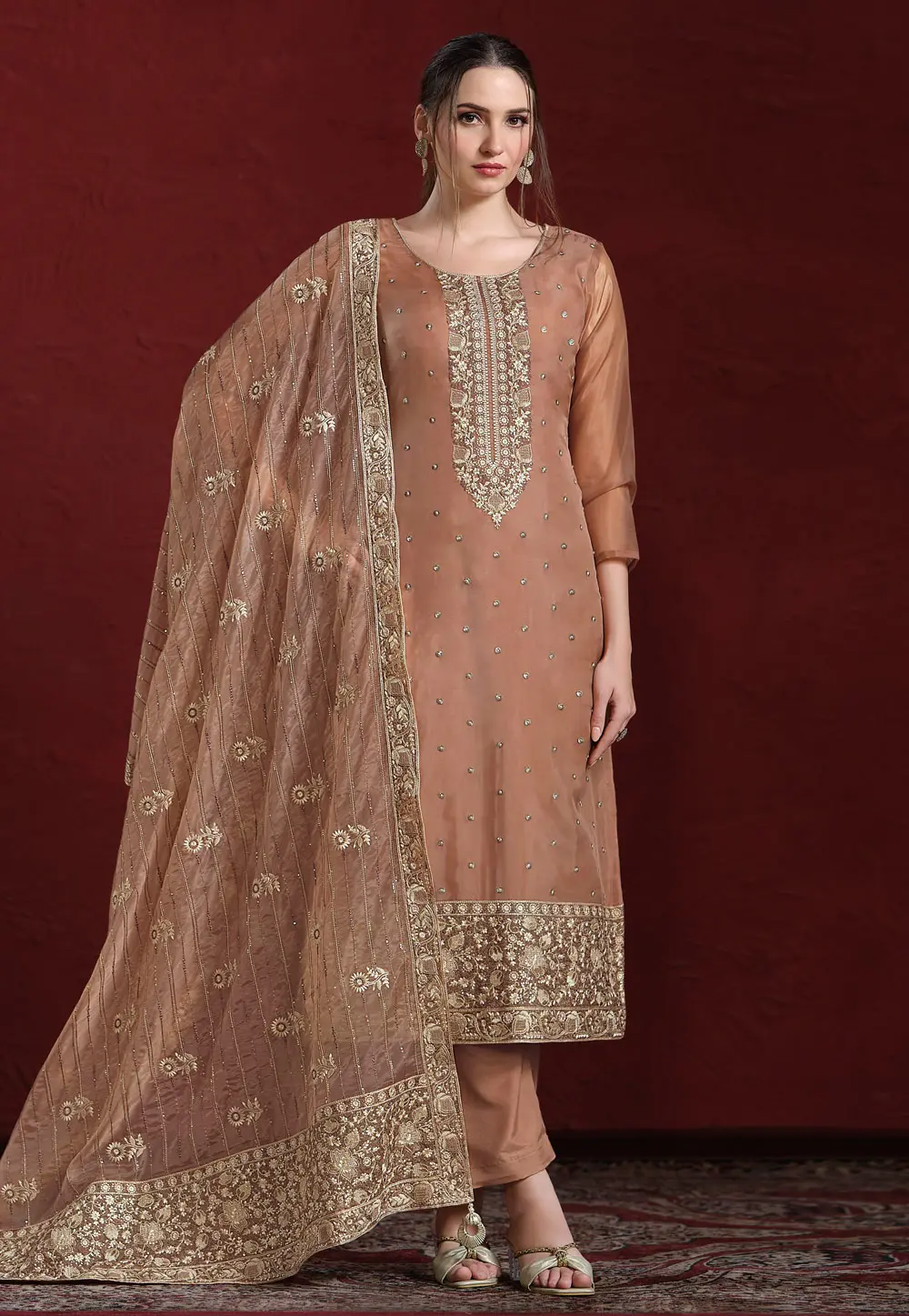 Brown Organza Pakistani Suit 297451