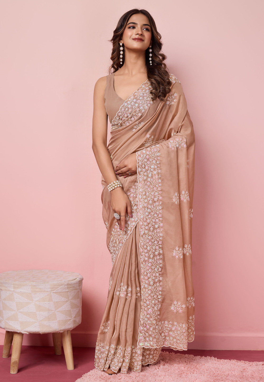 Brown Organza Saree With Blouse 287795