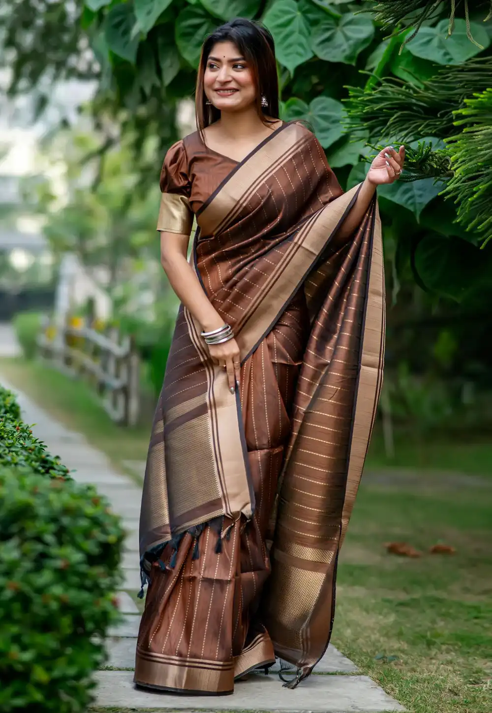 Brown Raw Silk Saree With Blouse 290844