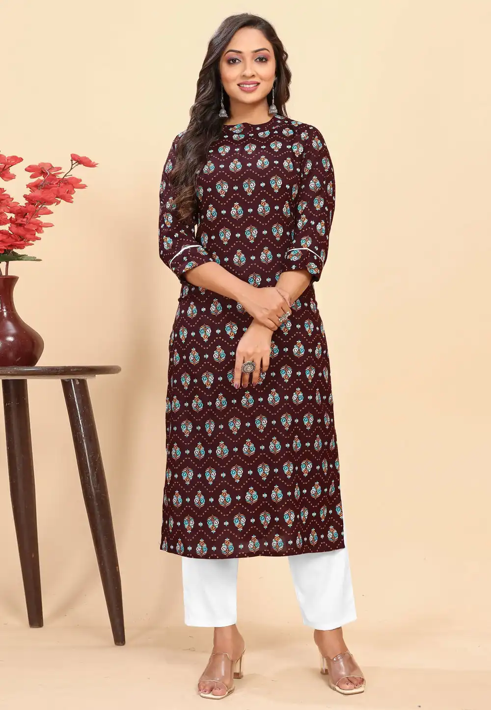 Brown Rayon Kurta Set With Pent 291546