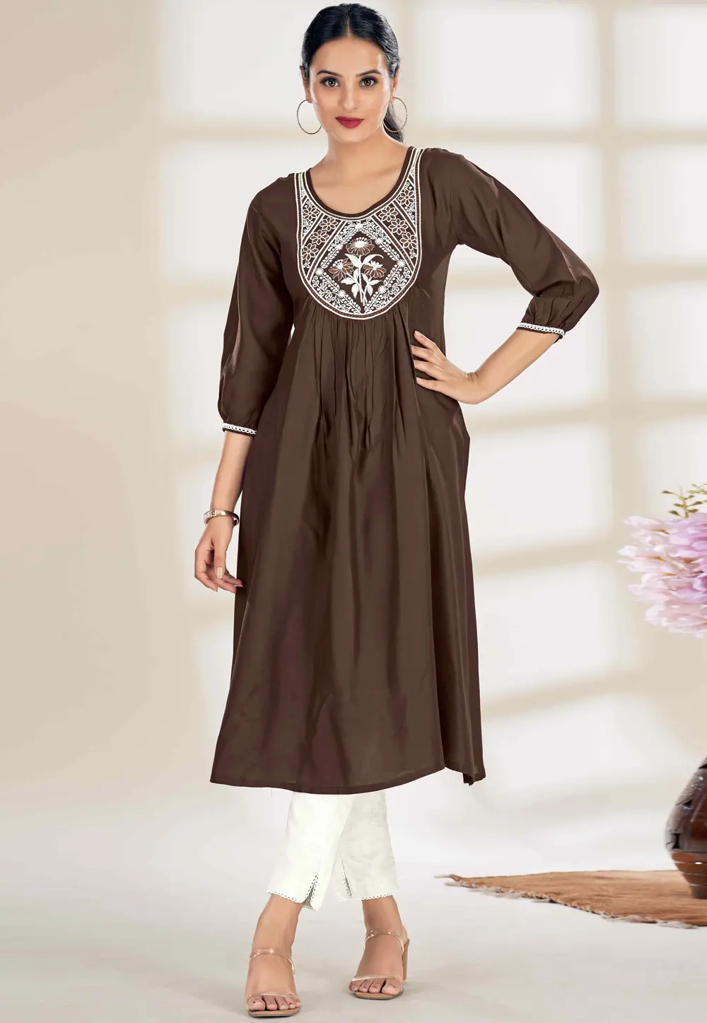 Brown Rayon Long Kurti 297704