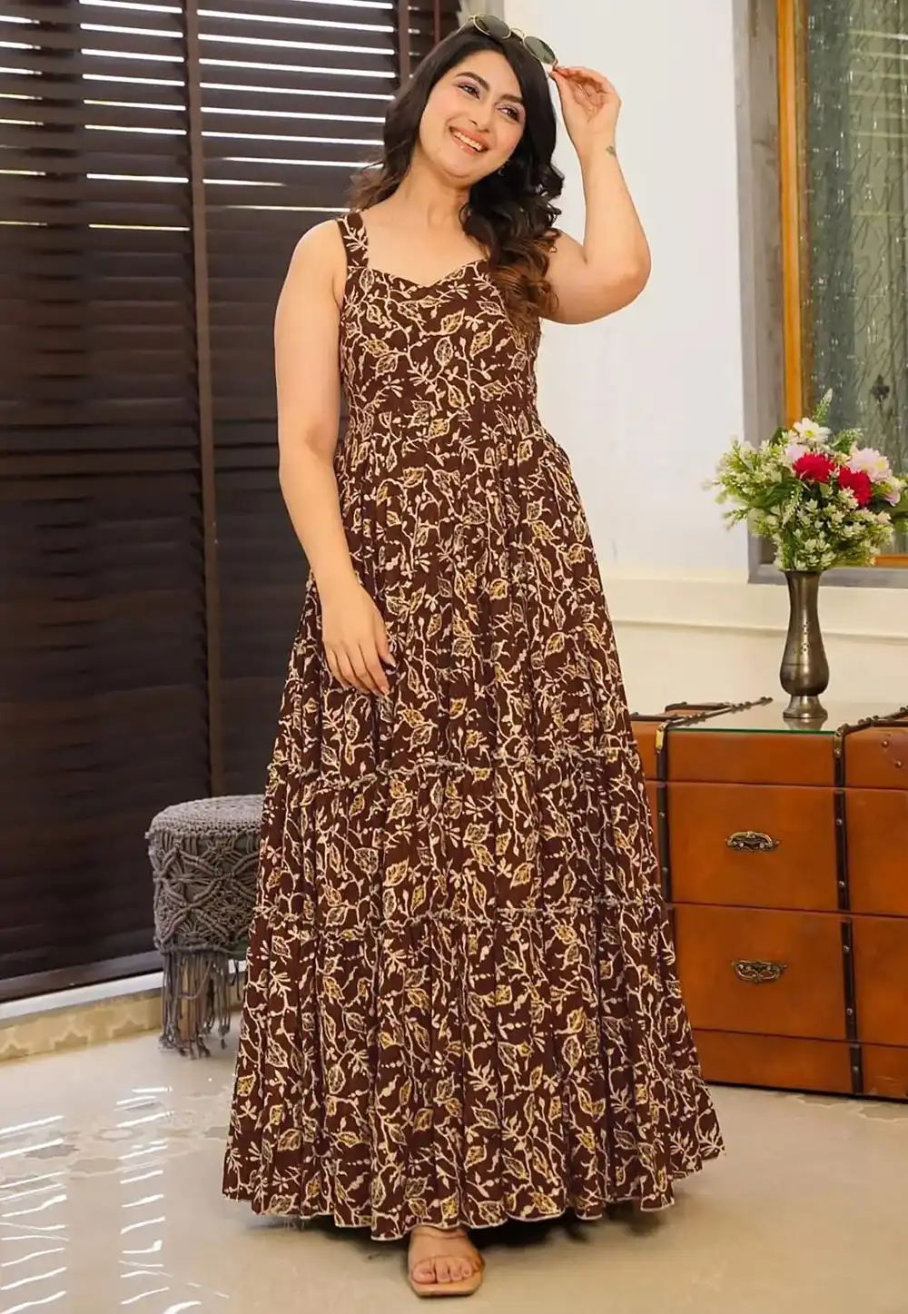 Brown Rayon Printed Gown 292100