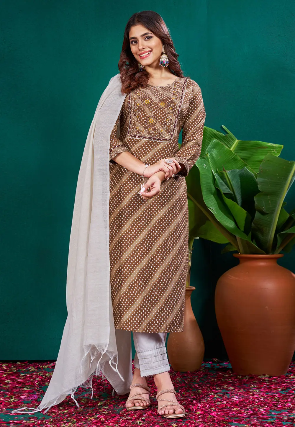 Brown Rayon Readymade Pakistani Suit 299286