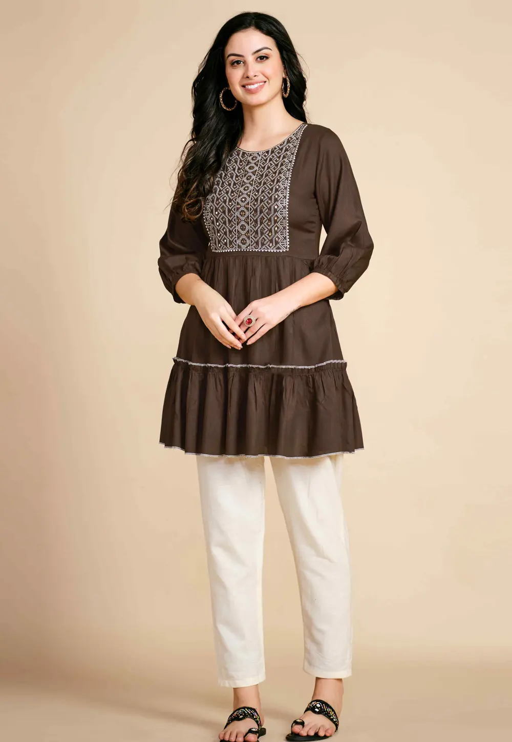 Brown Rayon Short Tunic 297380