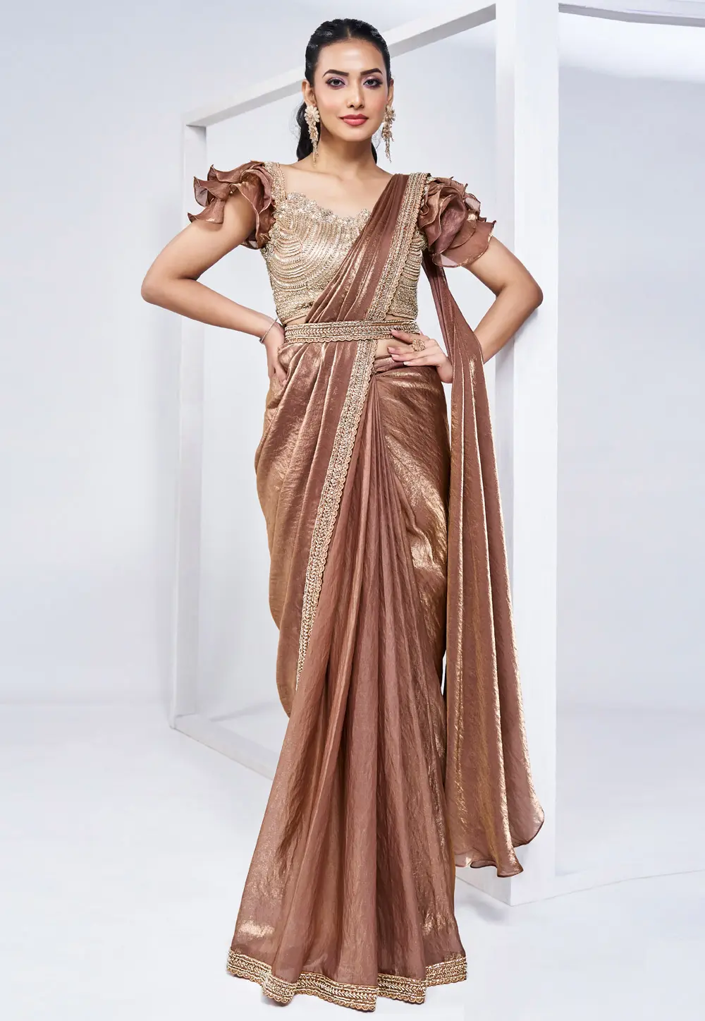 Plain saree with designer blouse for wedding hotsell