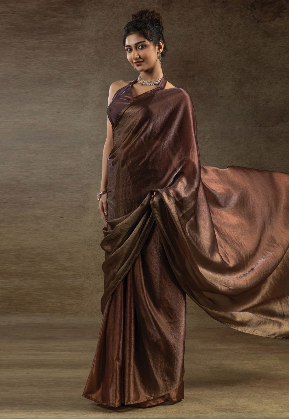 Brown Satin Silk Saree With Blouse 309131