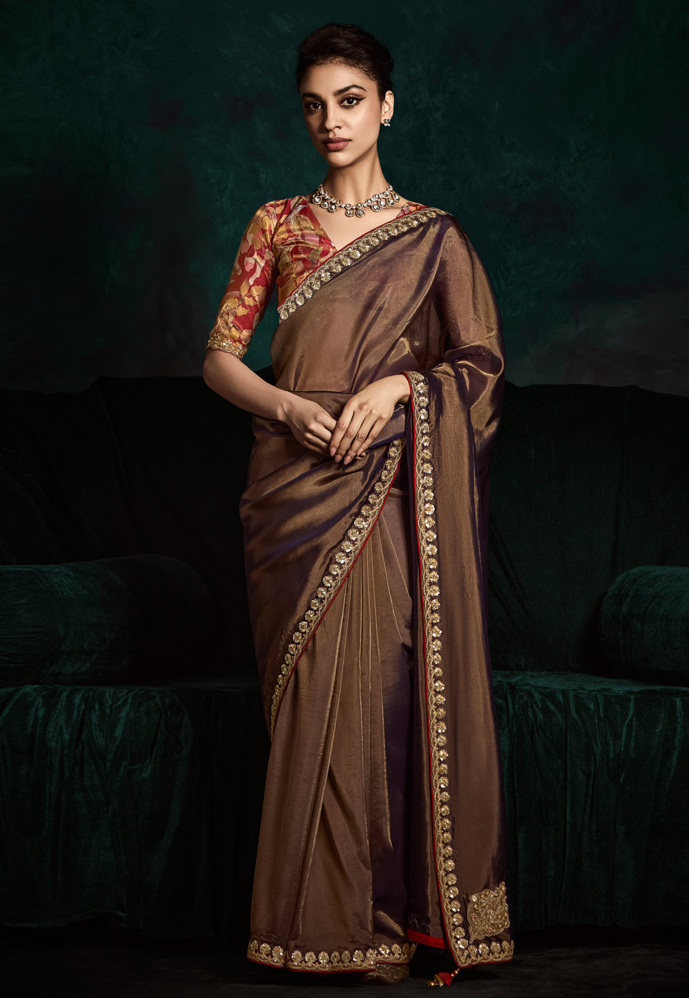 Brown Satin Silk Saree With Blouse 304993