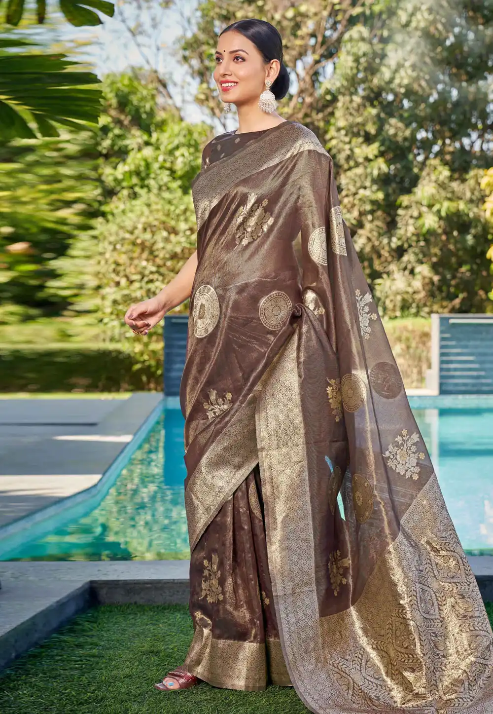 Brown Shimmer Saree With Blouse 290371