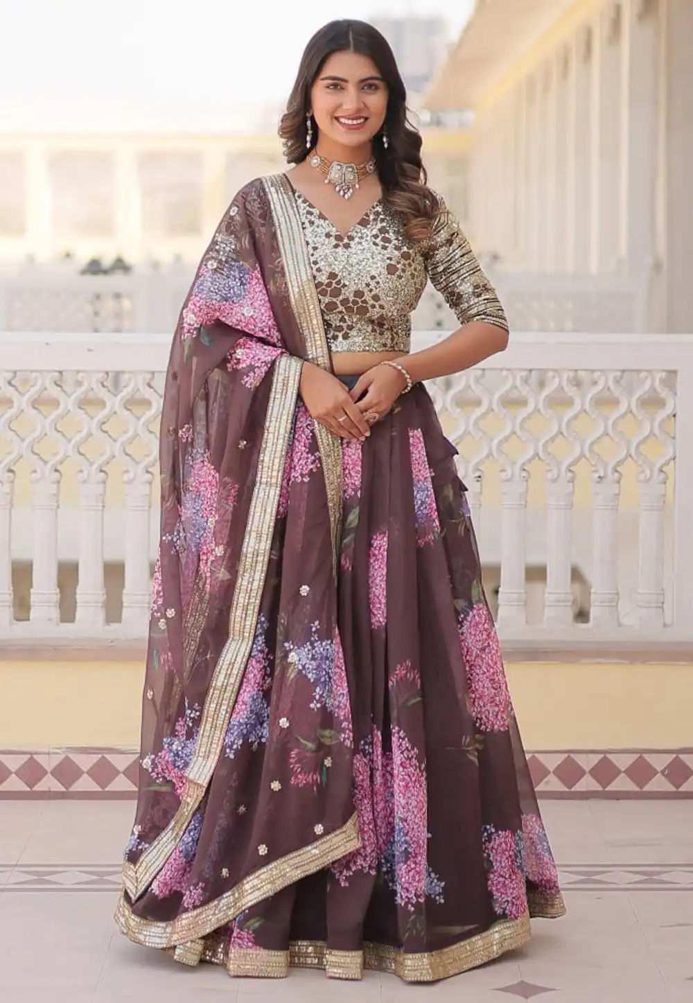 Brown Silk Circular Lehenga Choli 292514