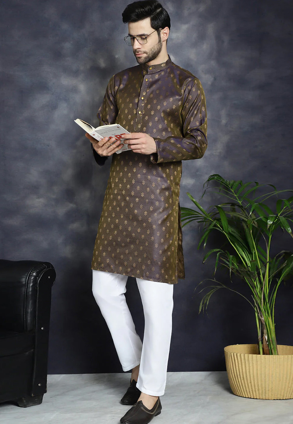 Brown Silk Cotton Kurta Pajama 287489