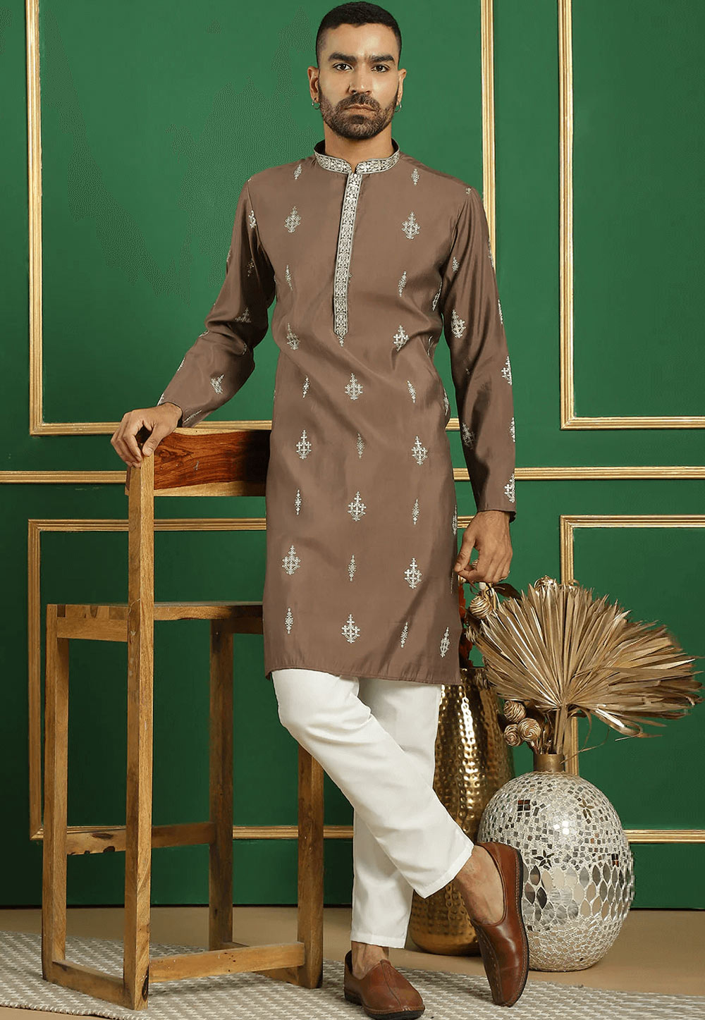 Brown Silk Cotton Kurta Pajama 287620