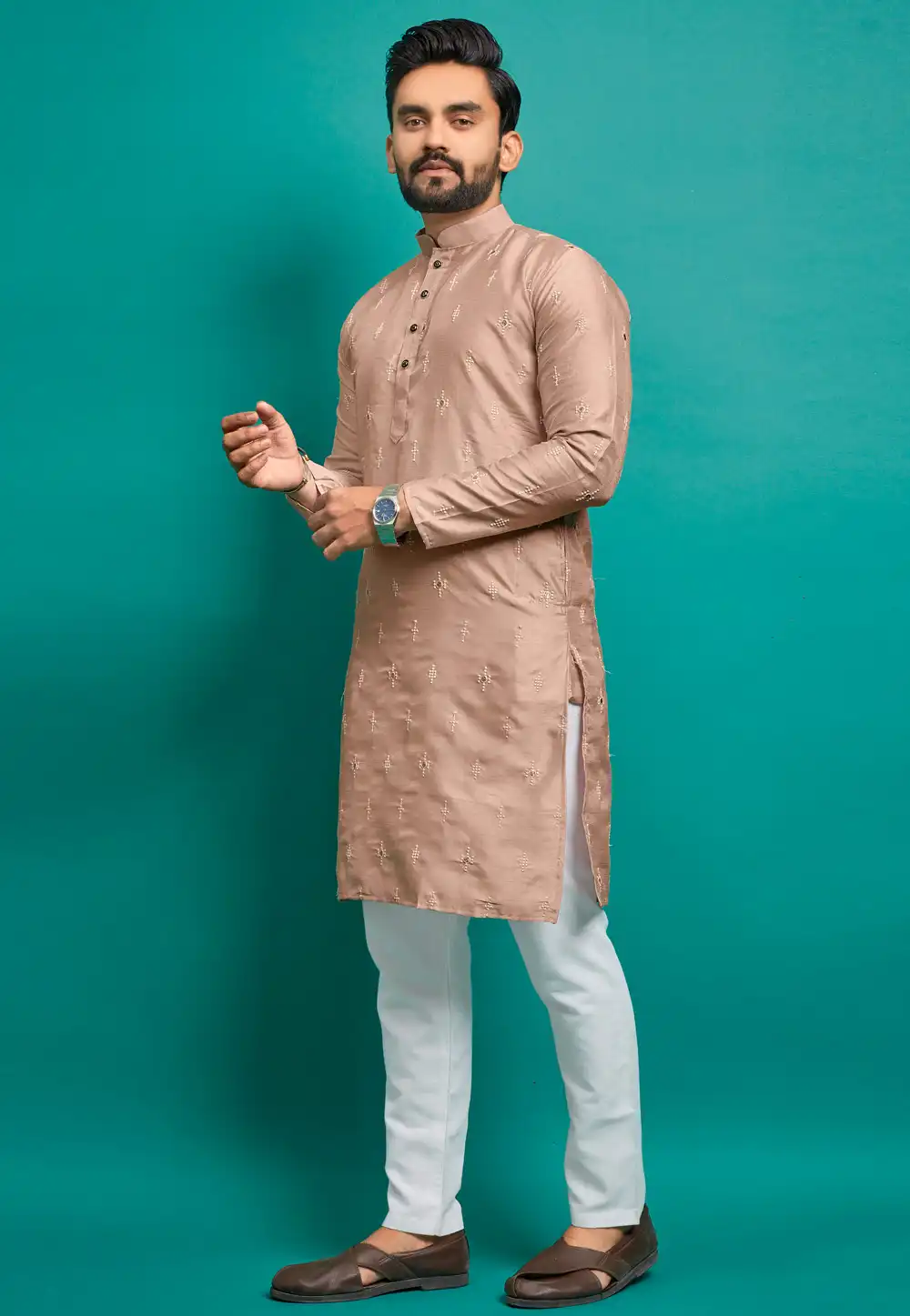 Brown Silk Kurta Pajama 293824