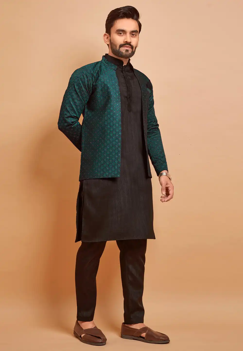 Brown Silk Kurta Pajama With Jacket 293792