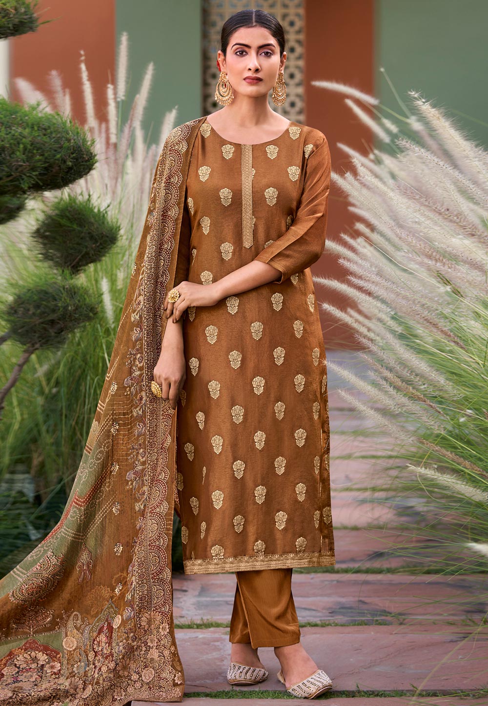 Brown Silk Pakistani Suit 309872