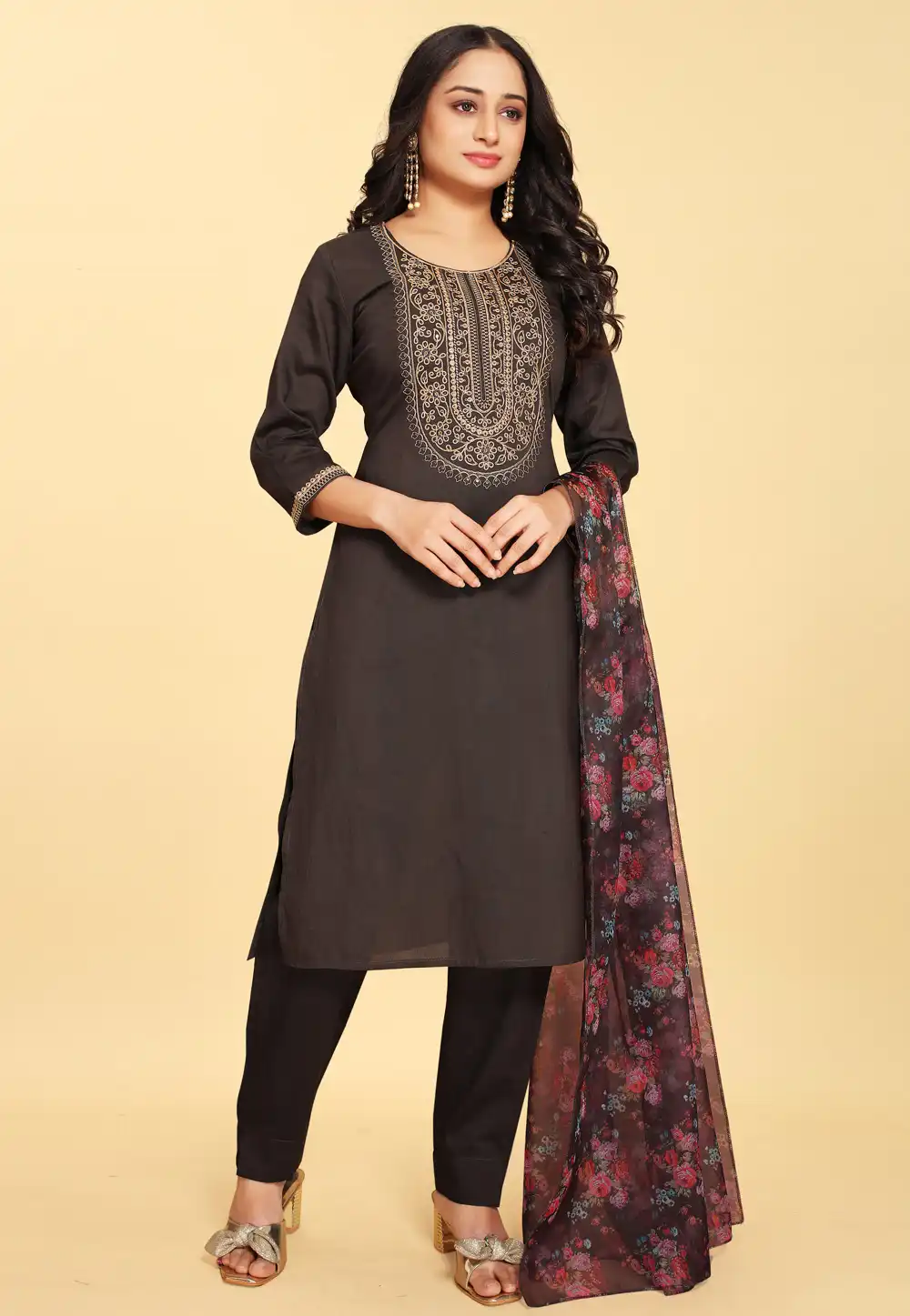 Brown Silk Readymade Pakistani Suit 288108