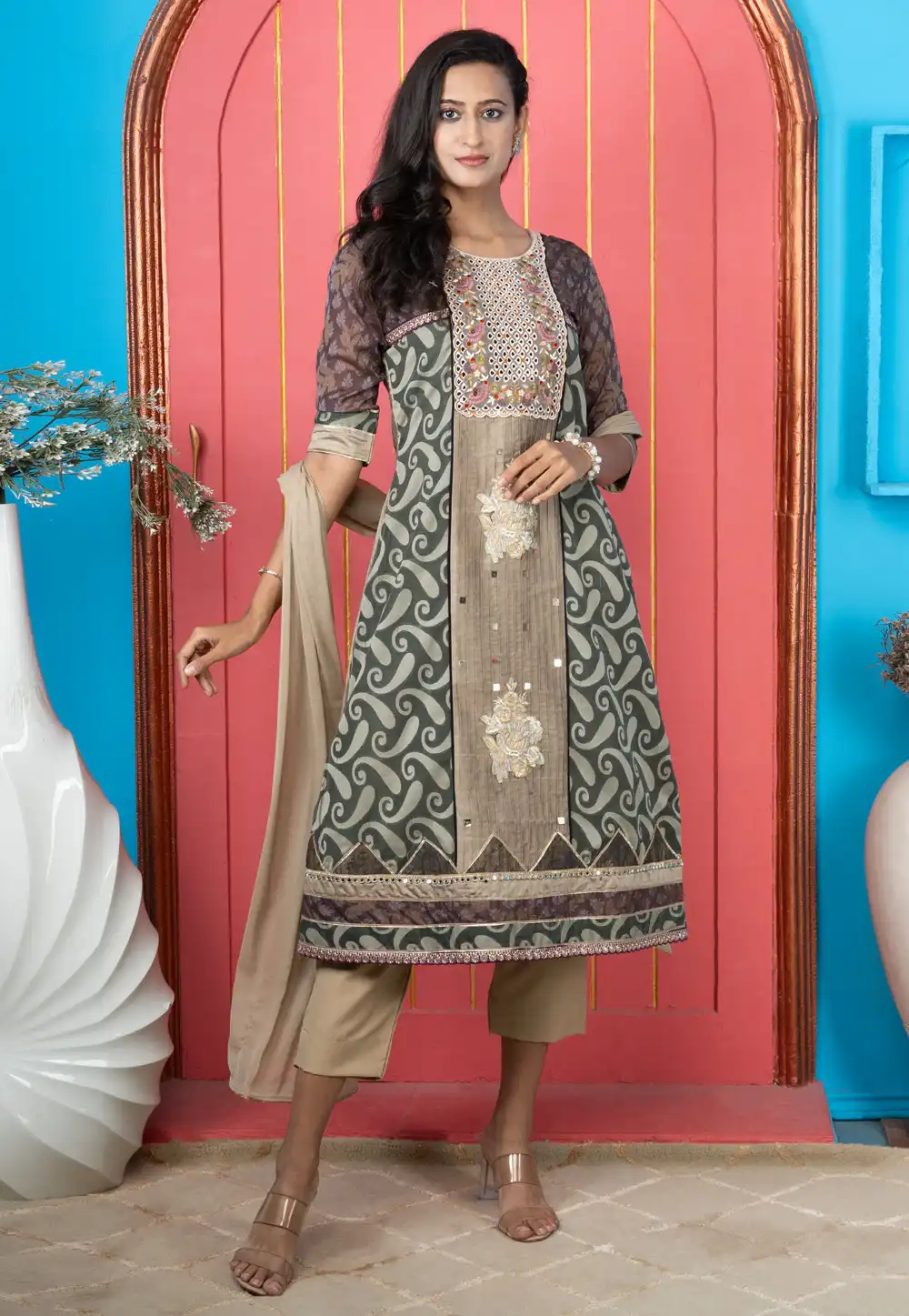 Brown Silk Readymade Pant Style Suit 293113