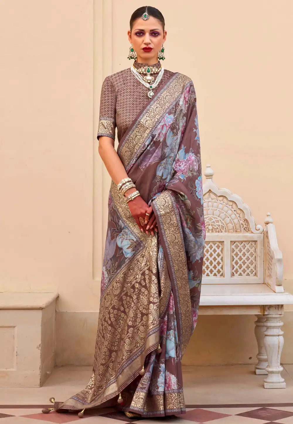 Brown Silk Saree With Blouse 291586