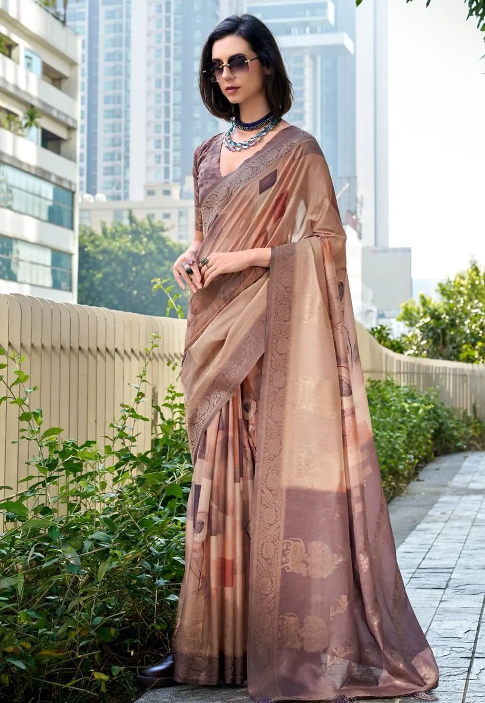 Brown Silk Saree With Blouse 302693