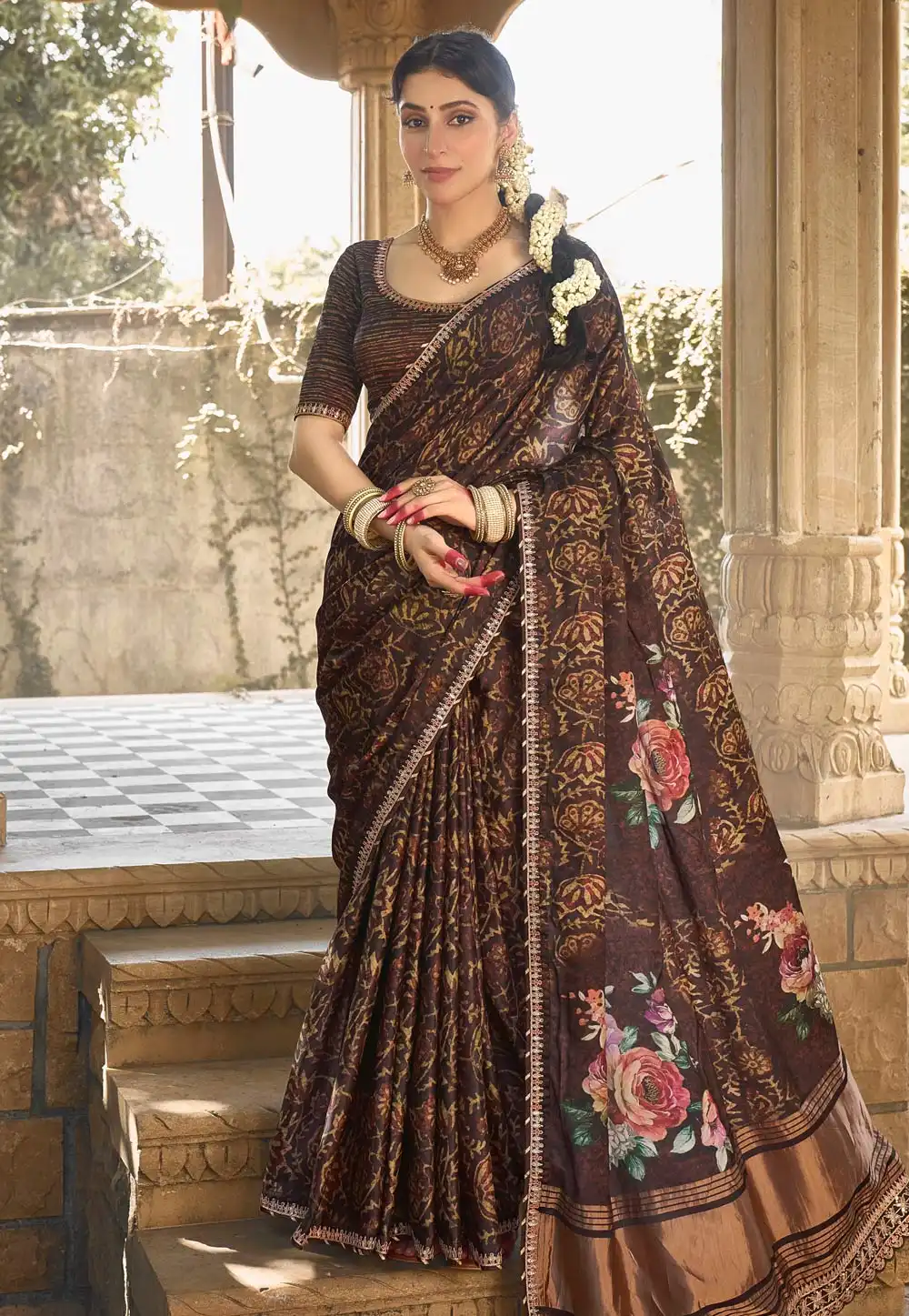 Brown Silk Saree With Blouse 291319