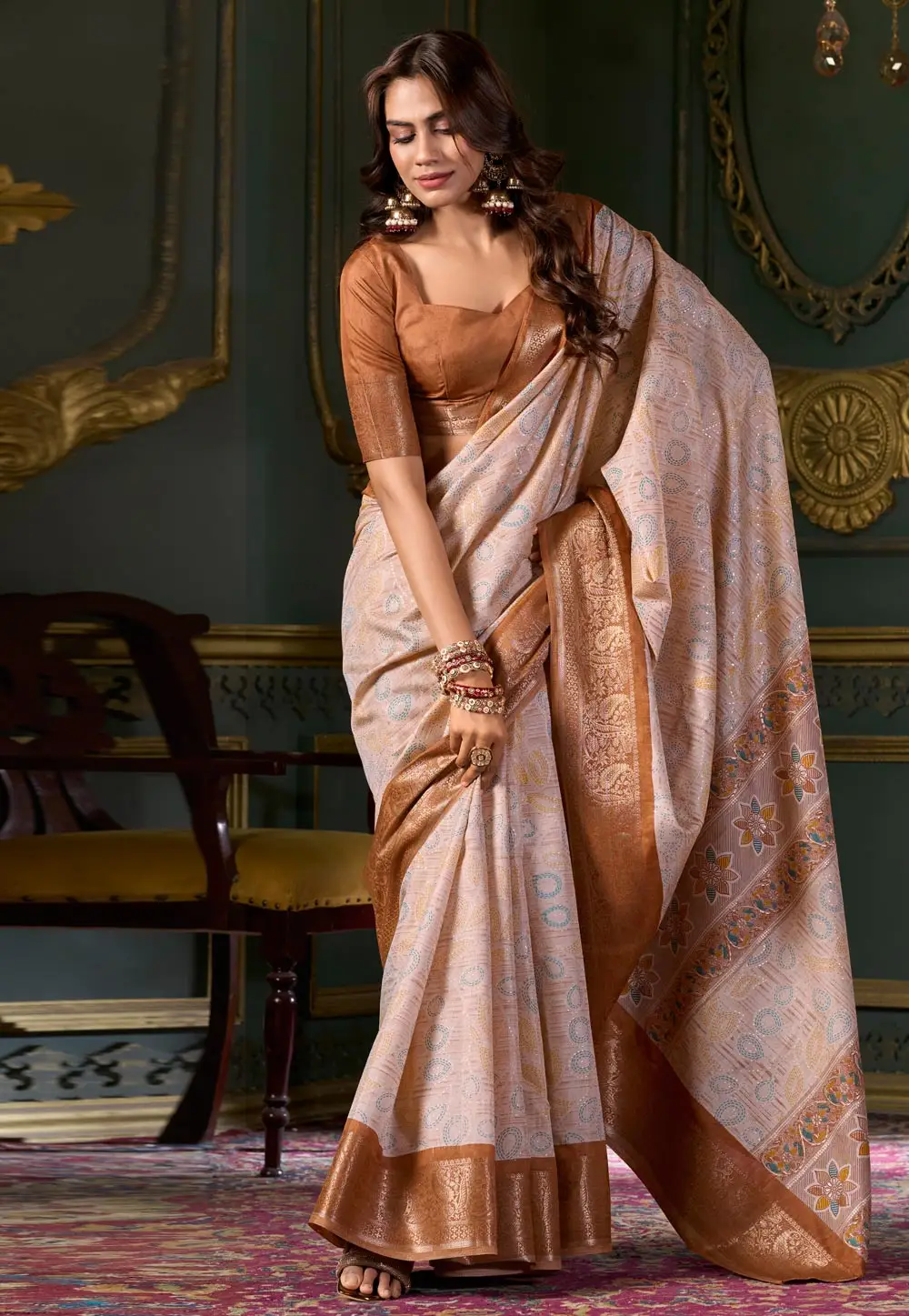 Brown Silk Saree With Blouse 296526