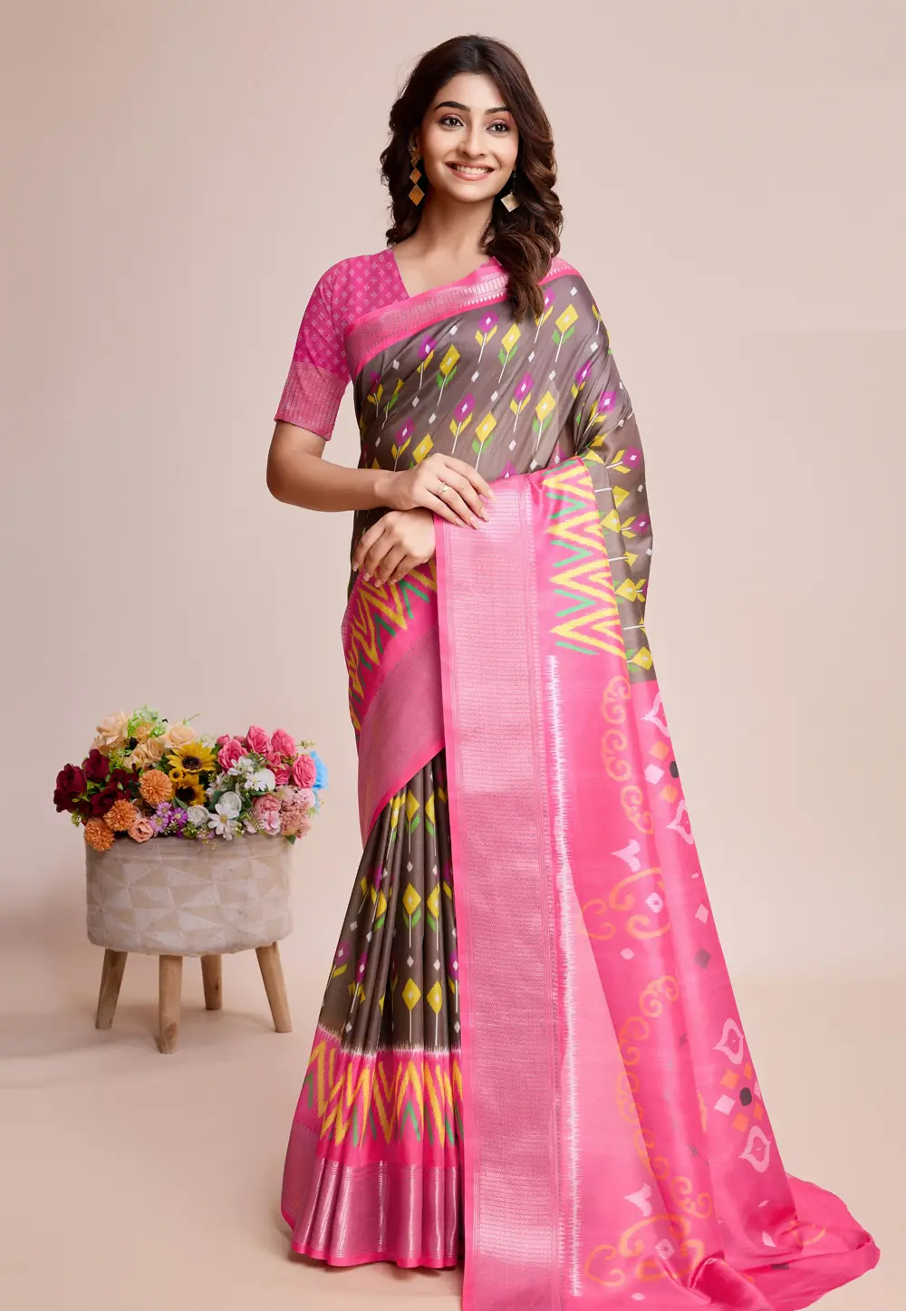 Brown Silk Saree With Blouse 299065