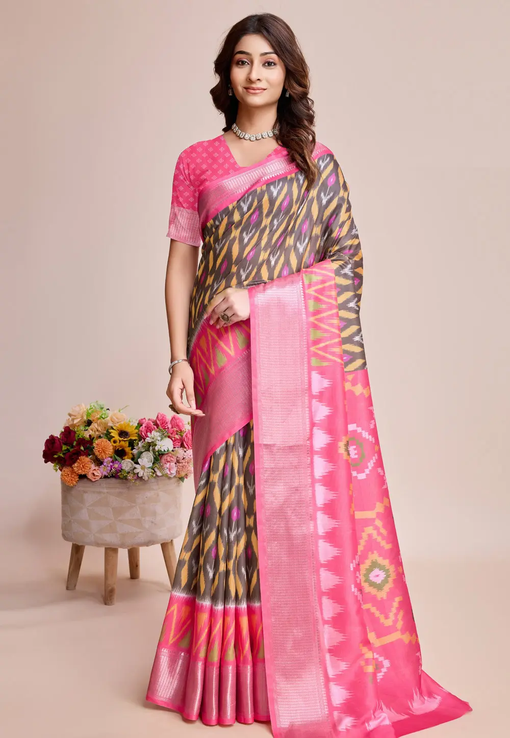 Brown Silk Saree With Blouse 299067