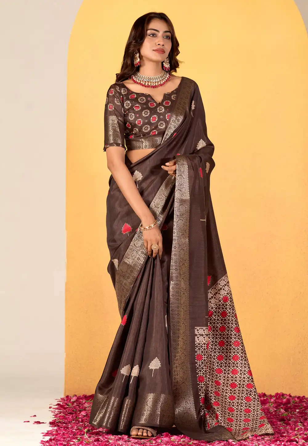 Brown Silk Saree With Blouse 292716