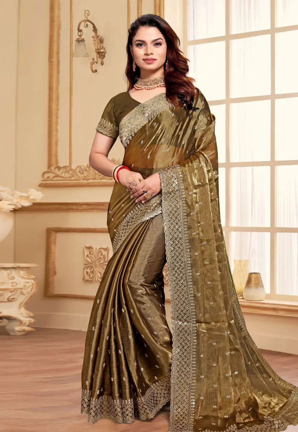 Brown Silk Saree With Blouse 295741