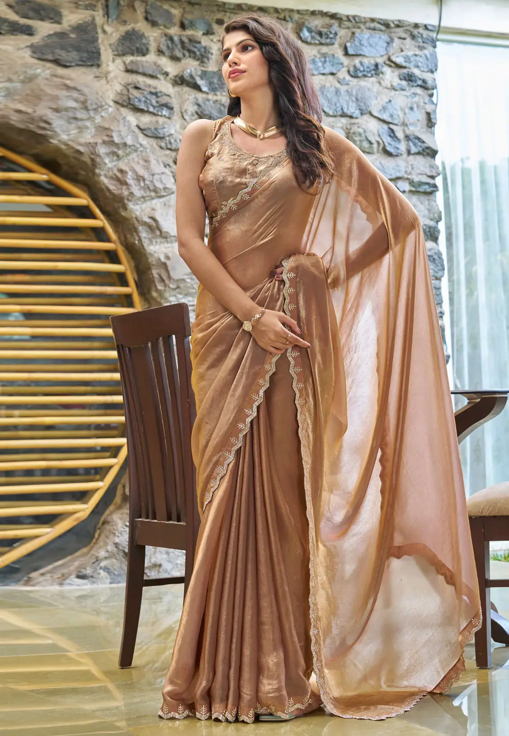 Brown Silk Saree With Blouse 300117