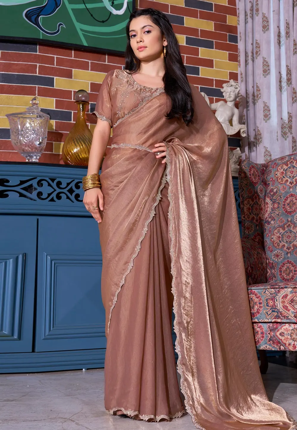 Brown Silk Saree With Blouse 301050