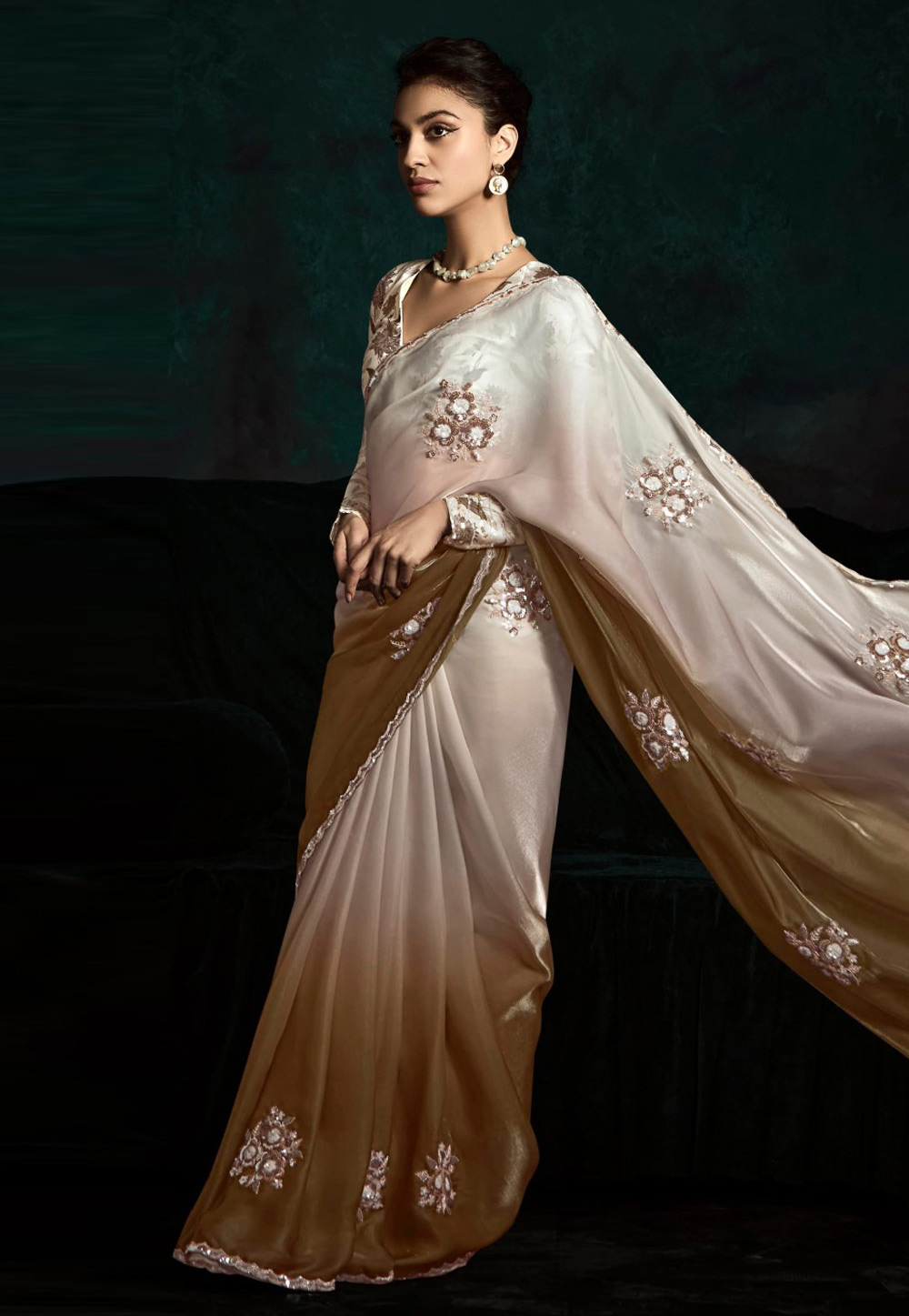 Brown Tissue Half N Half Saree 311212