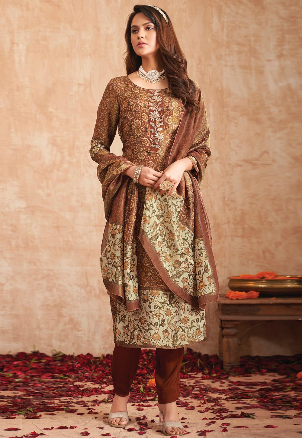 Brown Tissue Pakistani Suit 310137