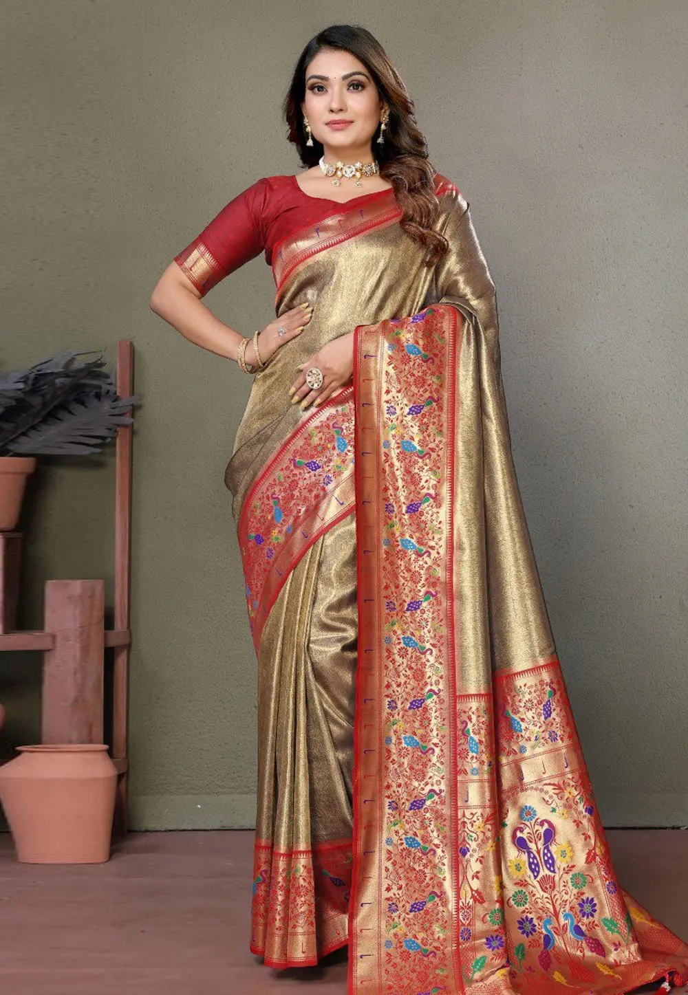 Brown Tissue Silk Paithani Saree 301996